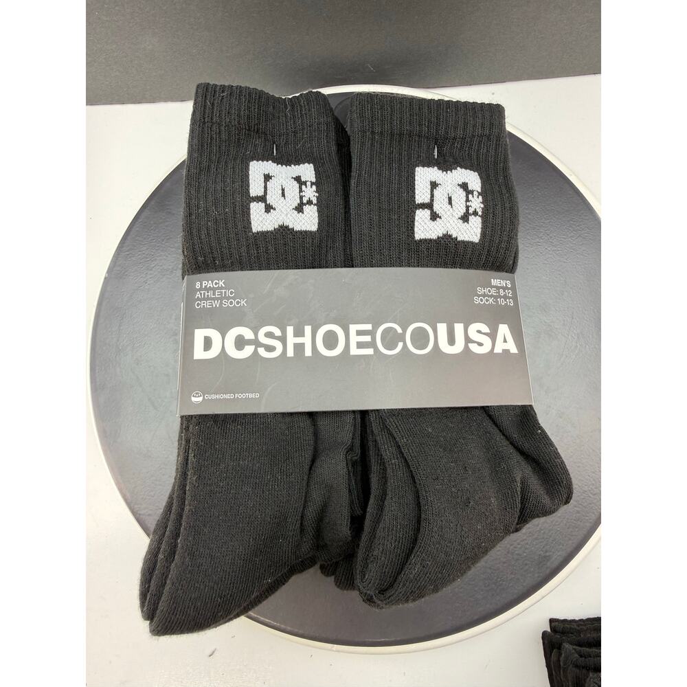 DC SHOES 8 Pack Mens Black Crew Socks Athletic Cushioned Shoe Sizes 8-12 Skater